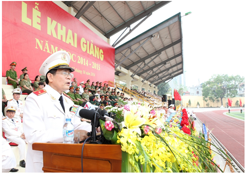 Thiếu tướng, GS.TS Nguyễn Văn Ngọc, Giám đốc Học viện  ANND đọc Diễn văn khai giảng năm học mới